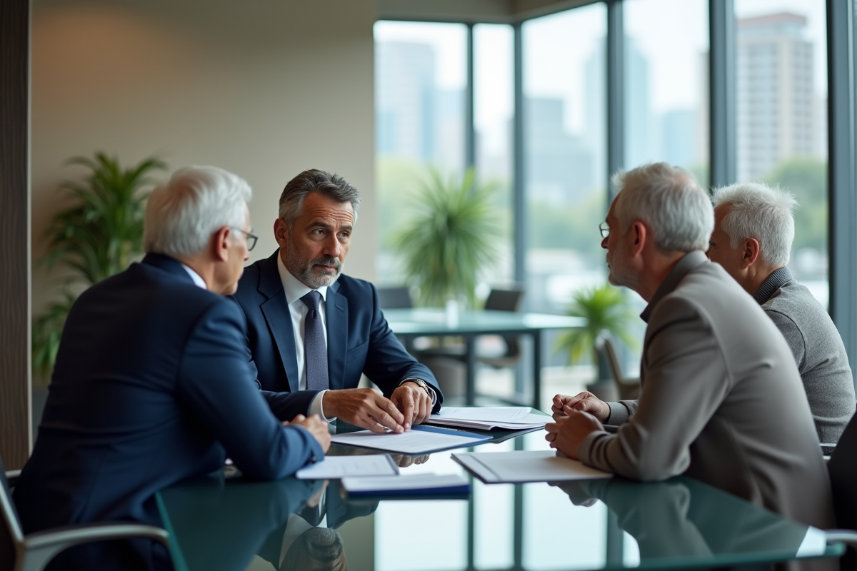 Conseiller bancaire discutant avec un couple dans une banque
