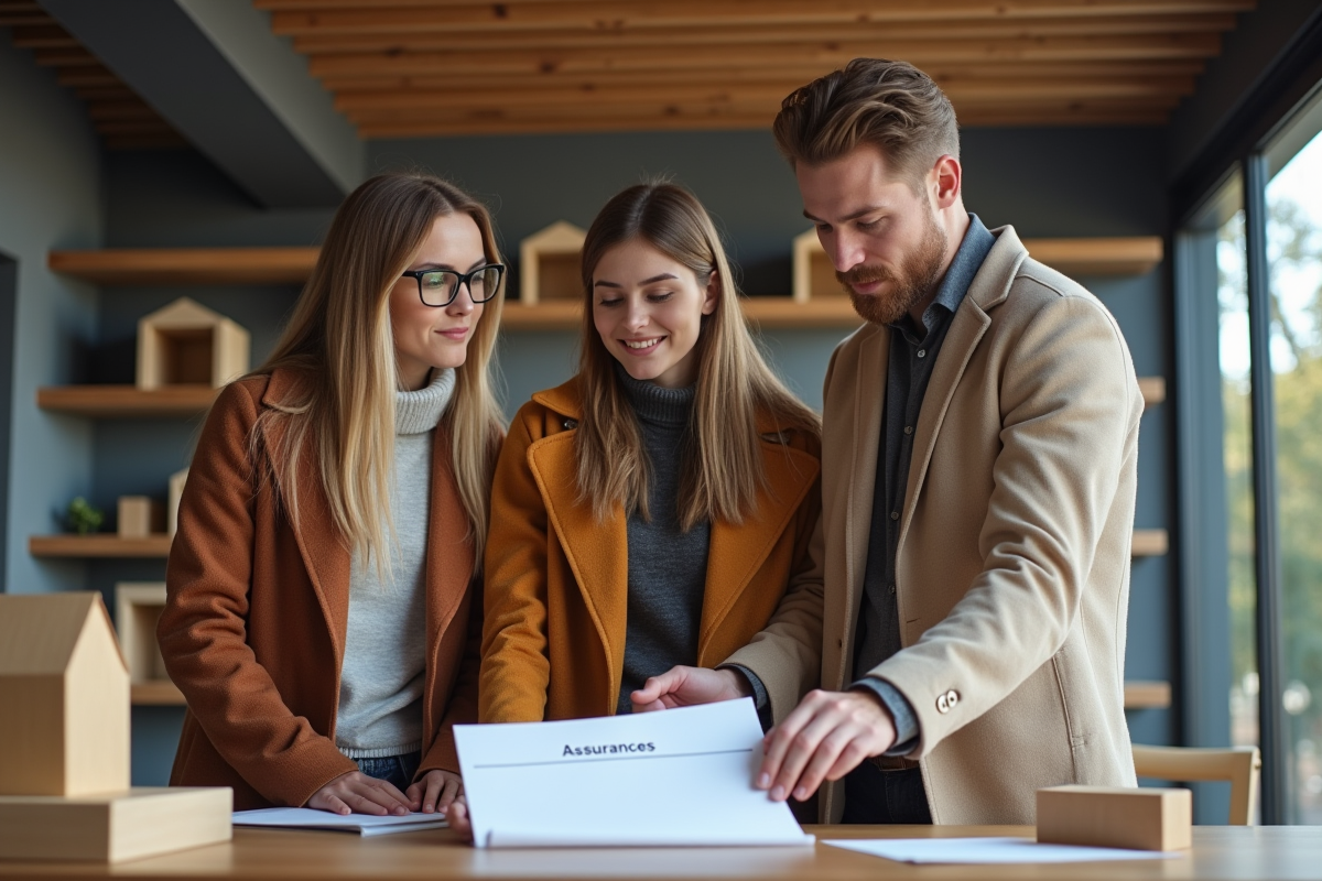Jeune couple et conseiller en assurances au bureau