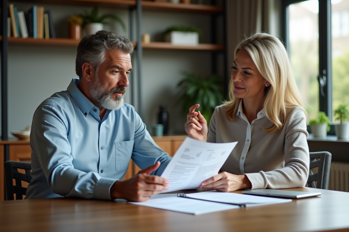 Couple d'adultes en réunion dans un bureau moderne