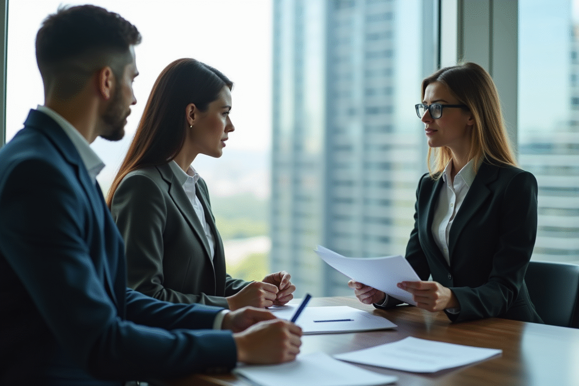 Femme d'affaires confiante discutant de documents immobiliers