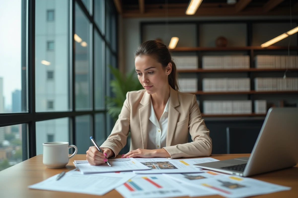 Jeune femme d'affaires en réunion immobiliere