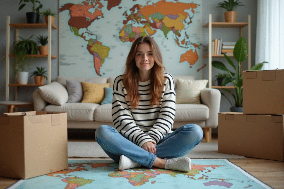 Femme décontractée dans un appartement en préparation de déménagement