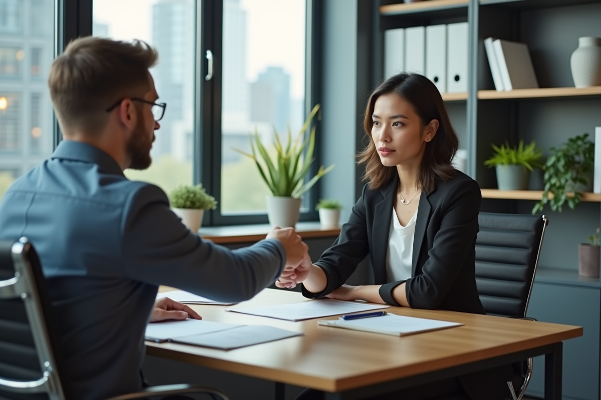Femme remettant une lettre de demission à son manager au bureau