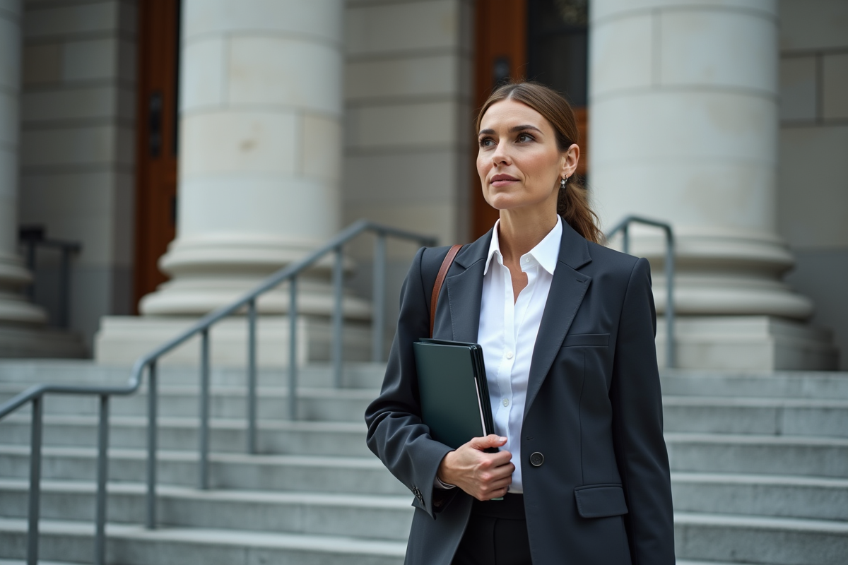 Femme professionnelle devant un bâtiment officiel