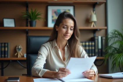 Femme d affaires examinant des documents immobiliers