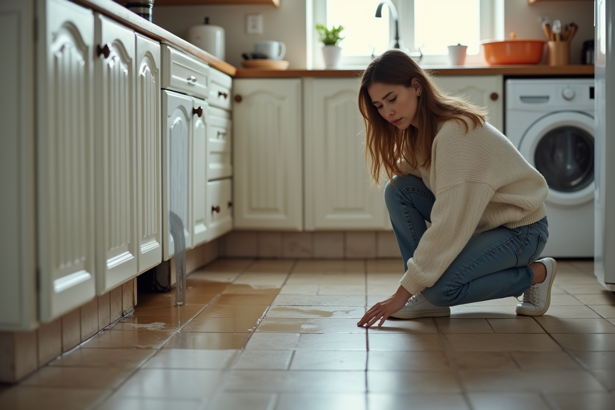 Jeune femme observant une flaque d