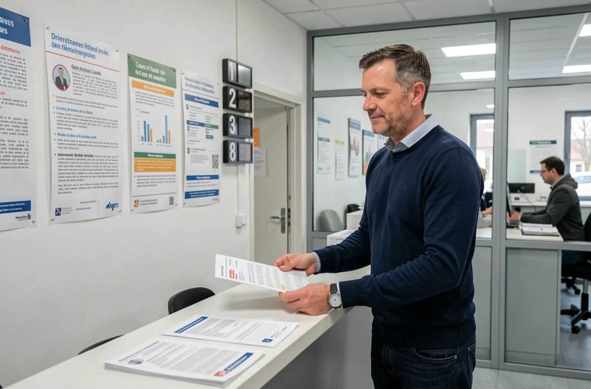 Homme déposant une demande au guichet du service de publicité foncière