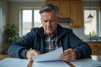 Homme inquiet examinant des papiers à la maison