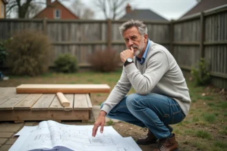 Homme réfléchissant à un projet d'aménagement extérieur