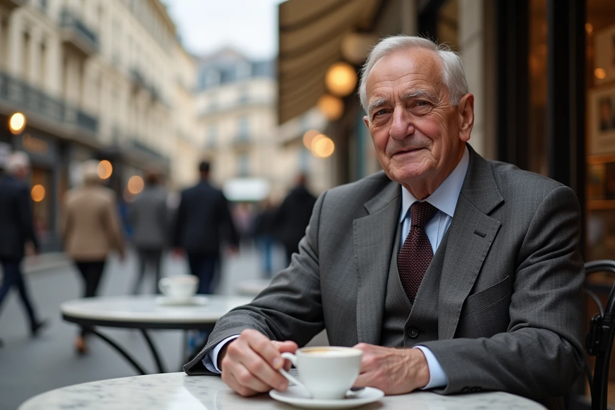 Homme d age au café parisien en terrasse