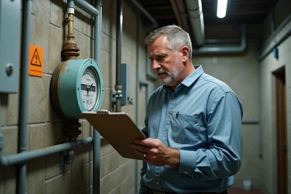 Homme d'âge moyen vérifiant un compteur d'eau endommagé