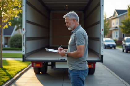 Homme inspectant un camion de déménagement 50m3