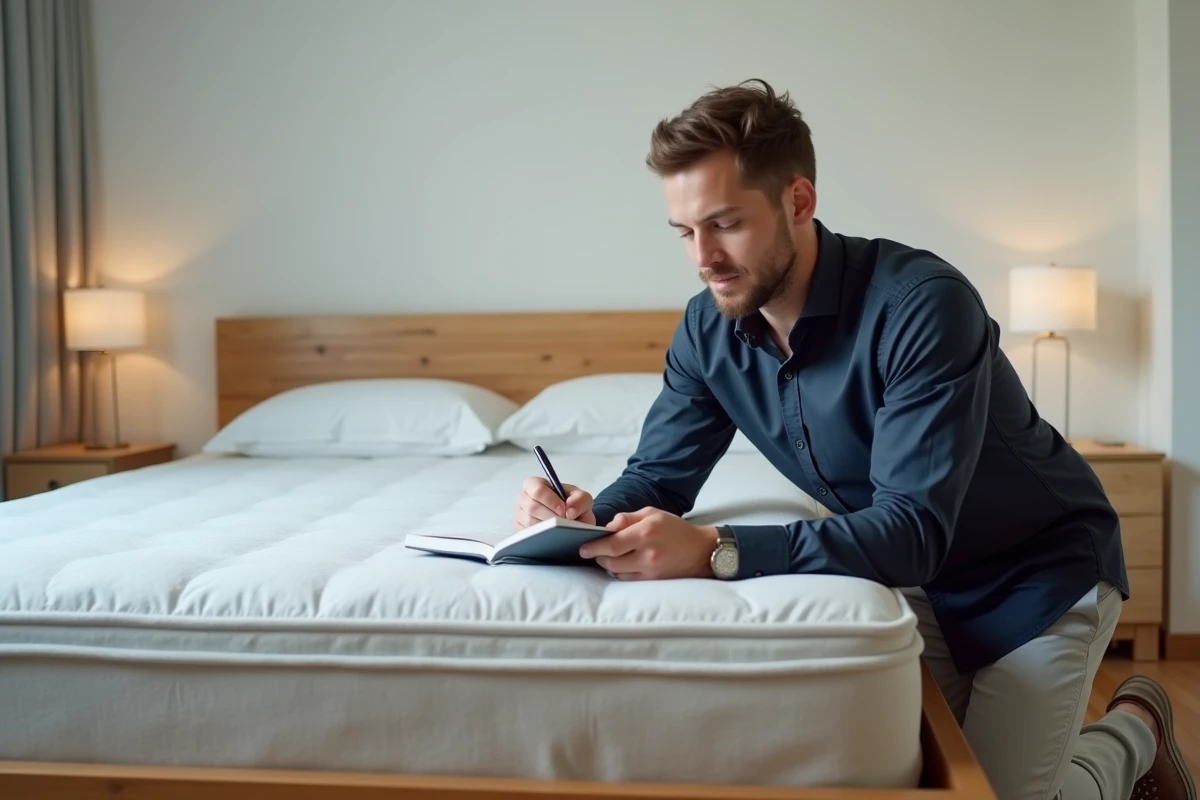 Locataire ou propriétaire inspectant le mobilier d'une chambre meublée lors d'un état des lieux