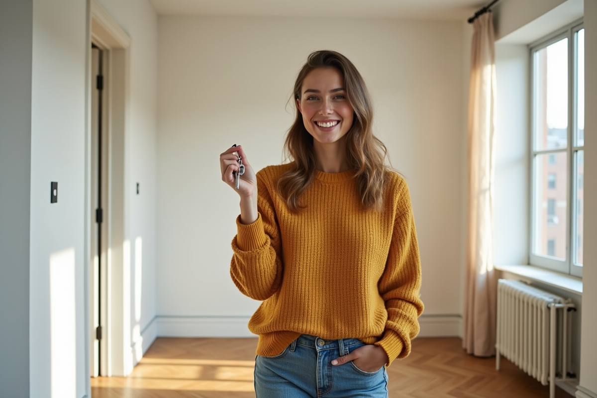 Jeune femme souriante dans un appartement rénové