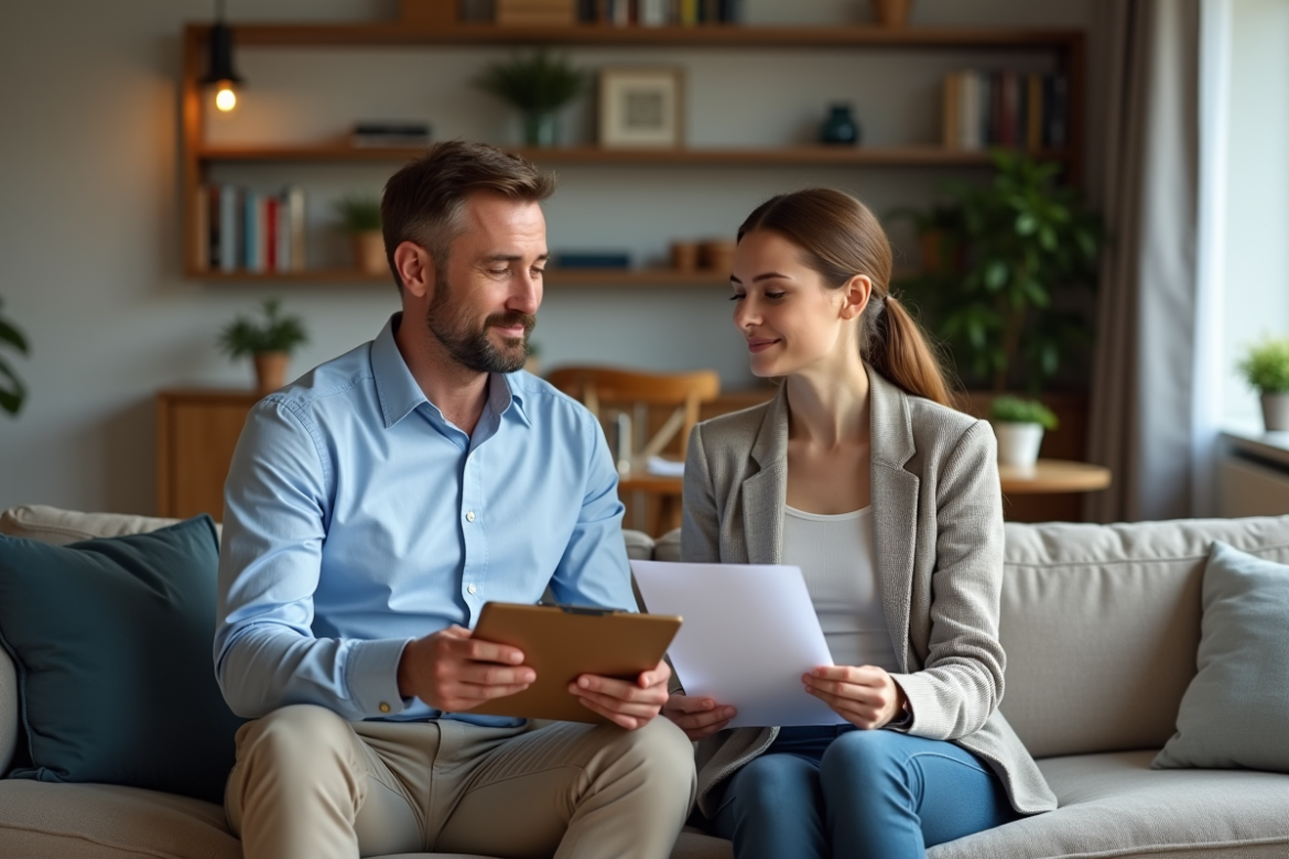 Homme et femme discutent dans un appartement moderne