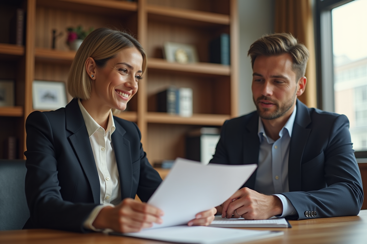 Notaire remettant des papiers de prêt immobilier