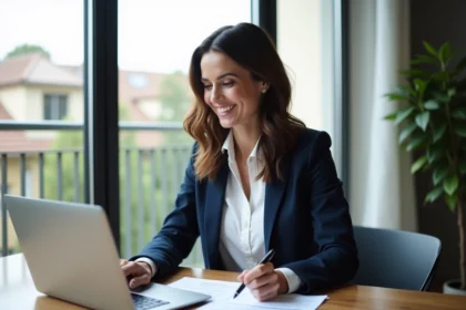 Femme professionnelle en immobilier à Lyon souriante