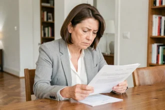 Propriétaire lisant attentivement une convocation d'assemblée générale de copropriété à son domicile