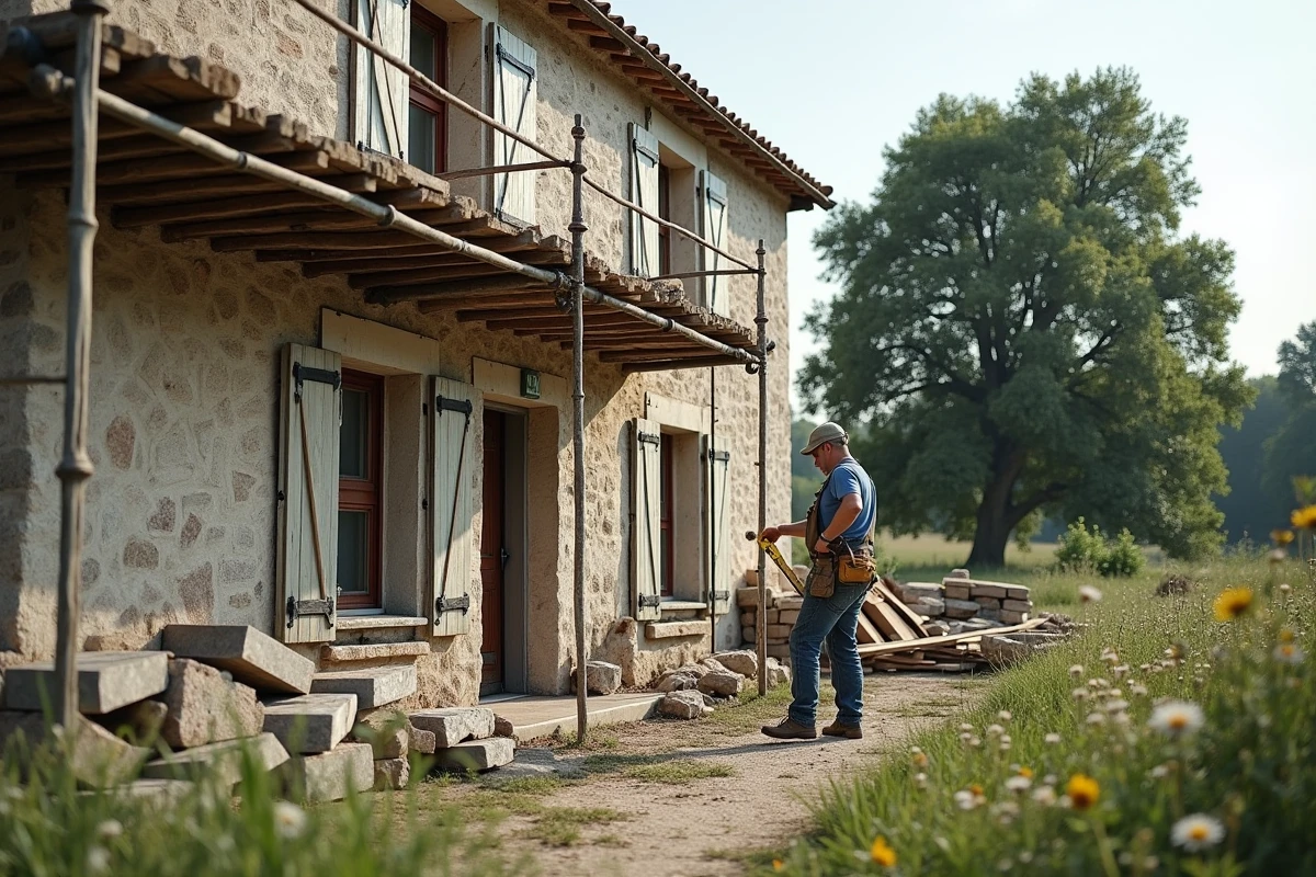 Rénovation d'une ferme en pierre dans la campagne française pour créer un gîte rural
