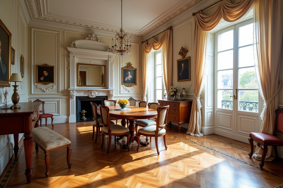 Salle à manger élégante dans un appartement parisien vintage
